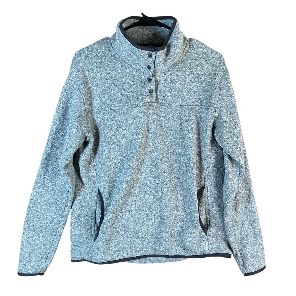 Eddie Bauer Womens Sweatshirt Gray Radiator Fleece Snap Mock Neck Large